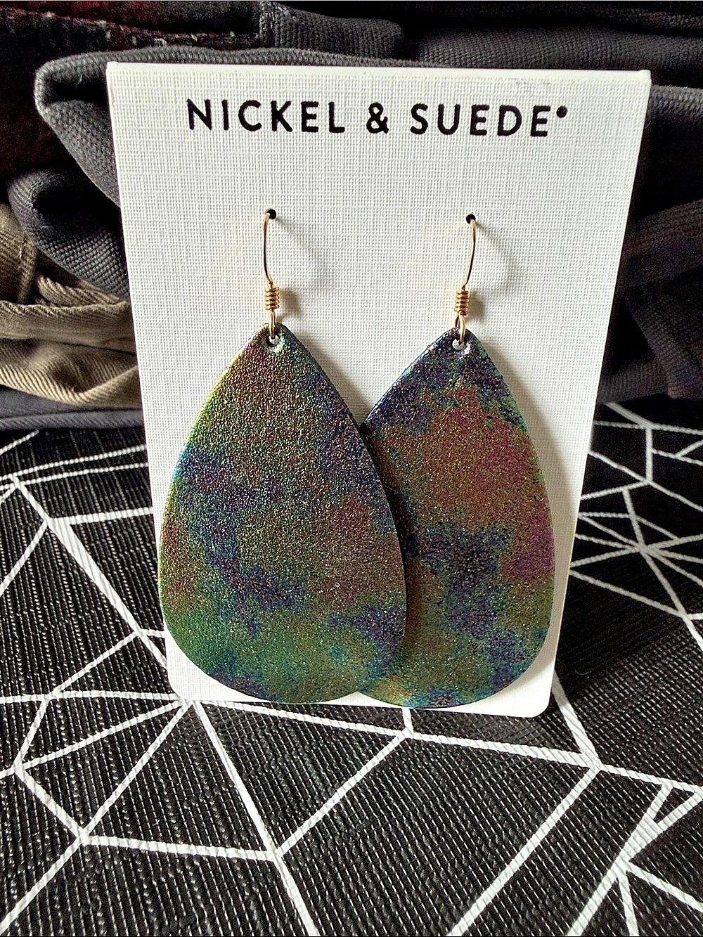 Nickel & Suede Cosmos Teardrops Leather Teardrop Earrings Multicolor NWT